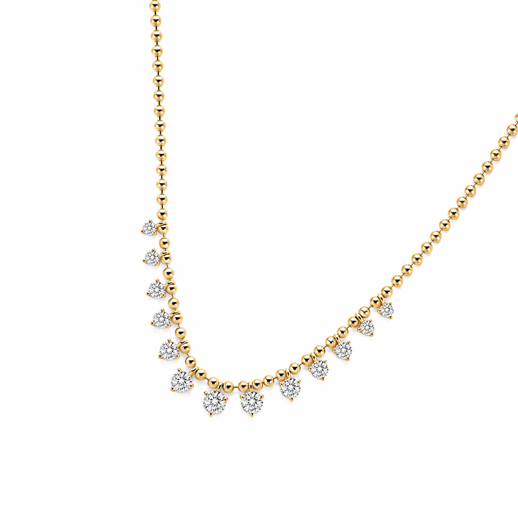 18K Yellow Gold Bead‑Ball Chain Dangling Round Lab‑Grown Diamond Fringe Necklace