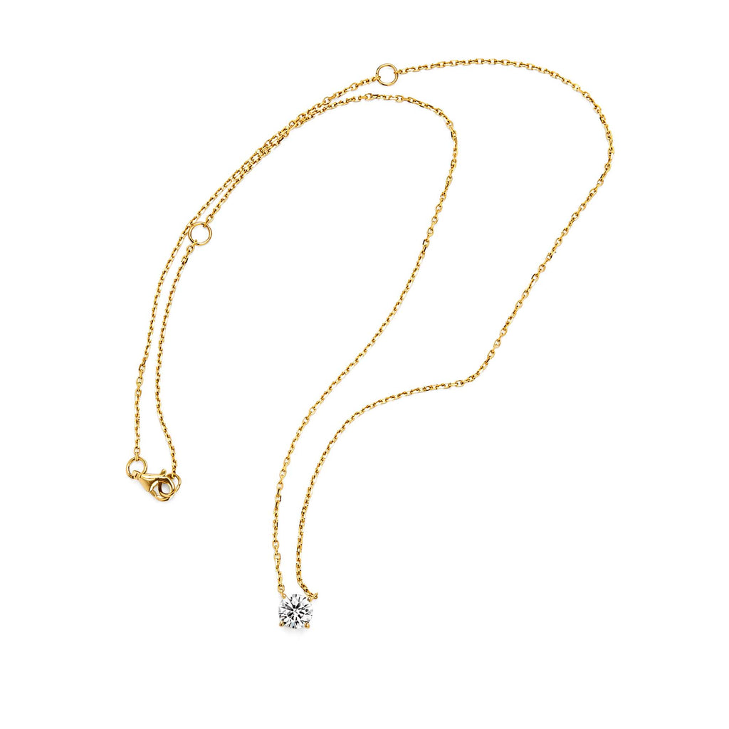 18K Yellow Gold Four Prong Round Lab Grown Diamond Solitaire Pendant Necklace Minimalist Single Stone Diamond Choker Classic Round Brilliant Lab Diamond 4-Prong Solitaire Necklace 18K Yellow Gold Dainty Everyday Diamond Pendant