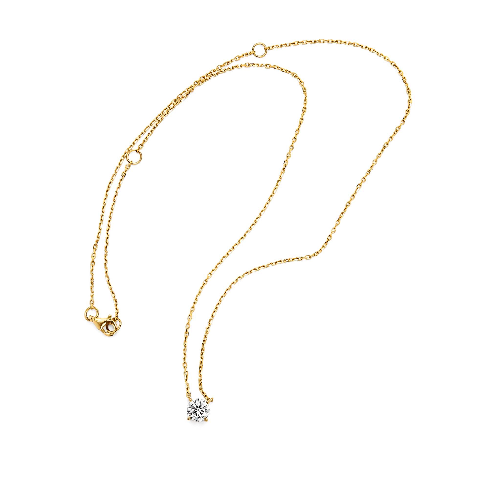 18K Yellow Gold Four Prong Round Lab Grown Diamond Solitaire Pendant Necklace Minimalist Single Stone Diamond Choker Classic Round Brilliant Lab Diamond 4-Prong Solitaire Necklace 18K Yellow Gold Dainty Everyday Diamond Pendant