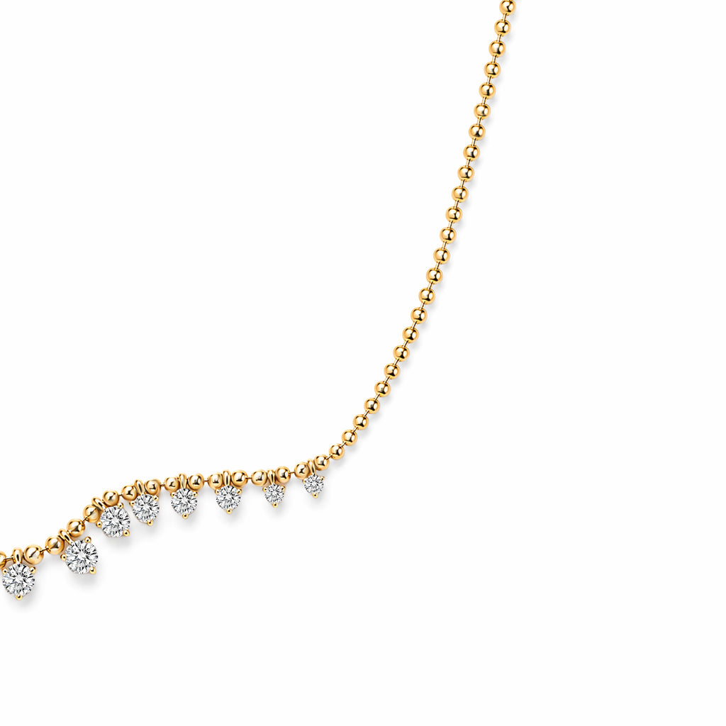 18K Yellow Gold Bead‑Ball Chain Dangling Round Lab‑Grown Diamond Fringe Necklace