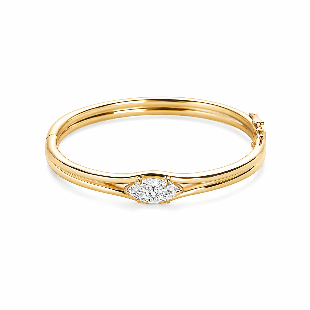 Elegant Marquise Lab Diamond 18K Gold Hinged Double‑Band Bangle