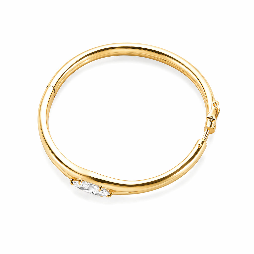 Elegant Marquise Lab Diamond 18K Gold Hinged Double‑Band Bangle