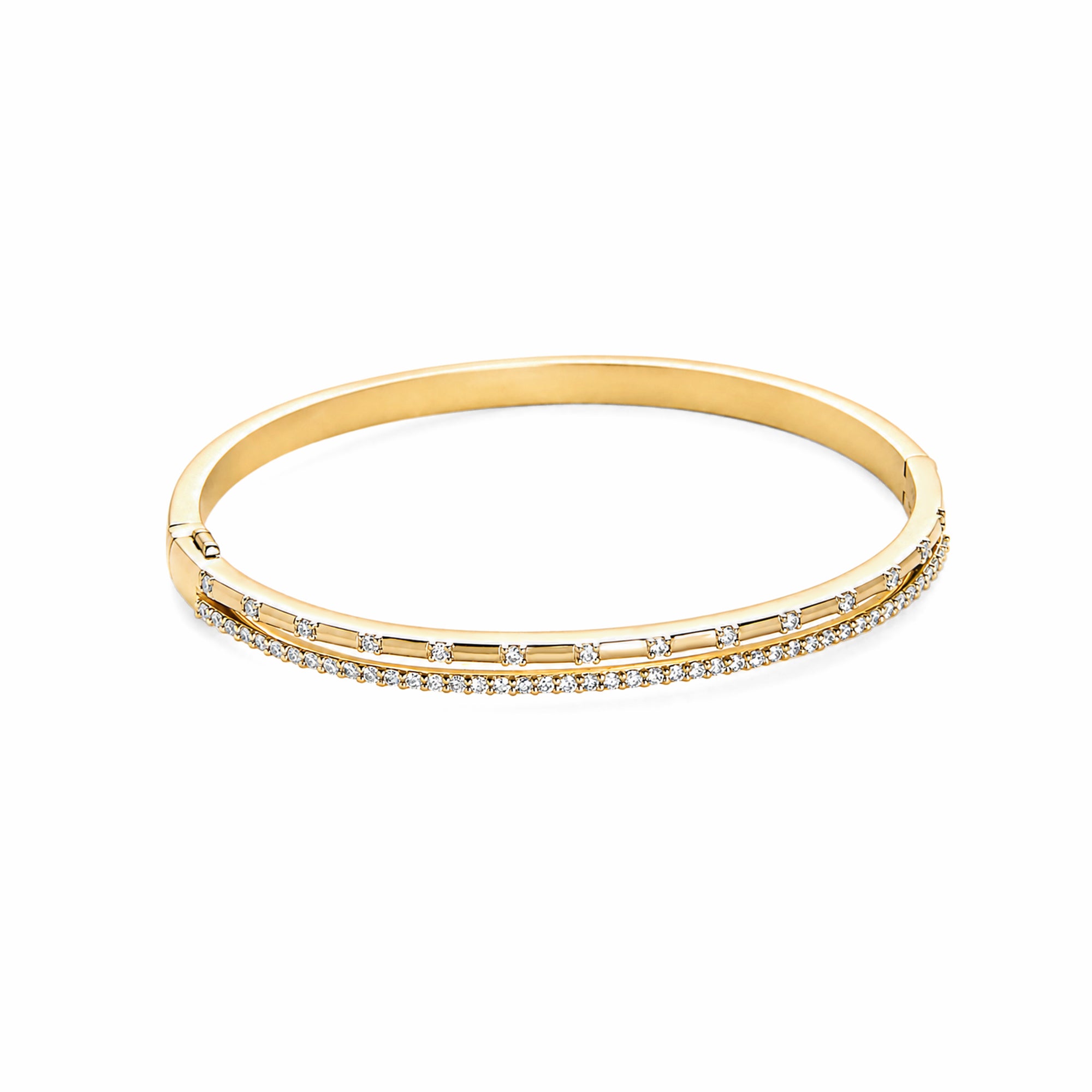 Double‑Row Lab Diamond 18K Yellow Gold Hinged Bangle