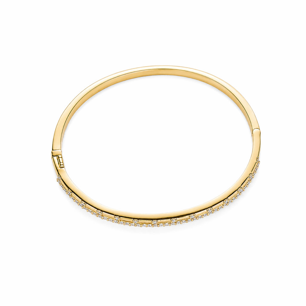 Double‑Row Lab Diamond 18K Yellow Gold Hinged Bangle