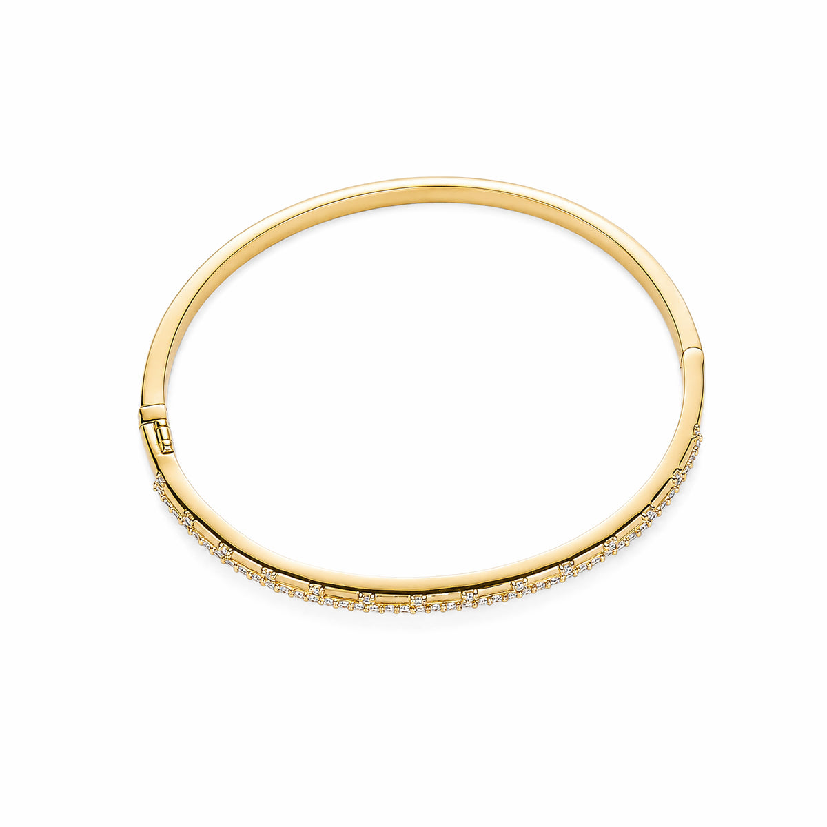Double‑Row Lab Diamond 18K Yellow Gold Hinged Bangle