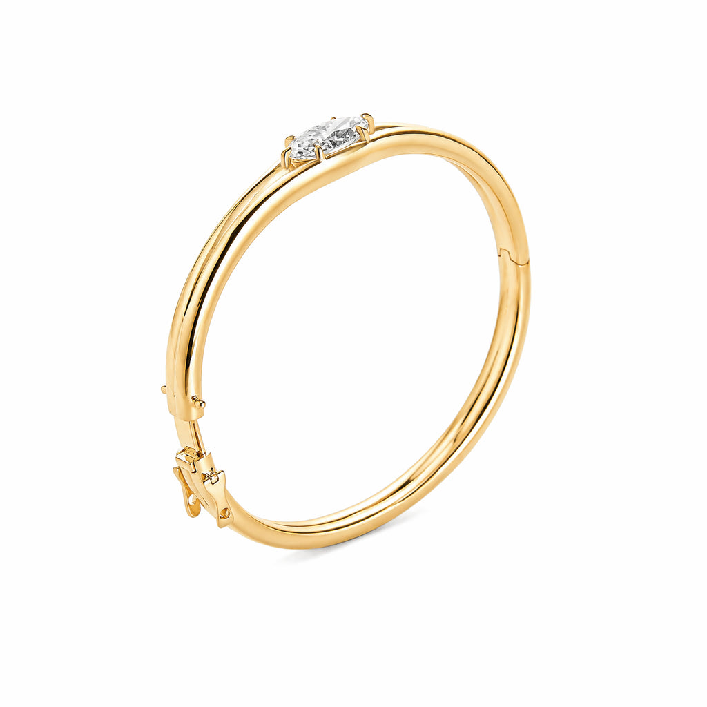 Elegant Marquise Lab Diamond 18K Gold Hinged Double‑Band Bangle