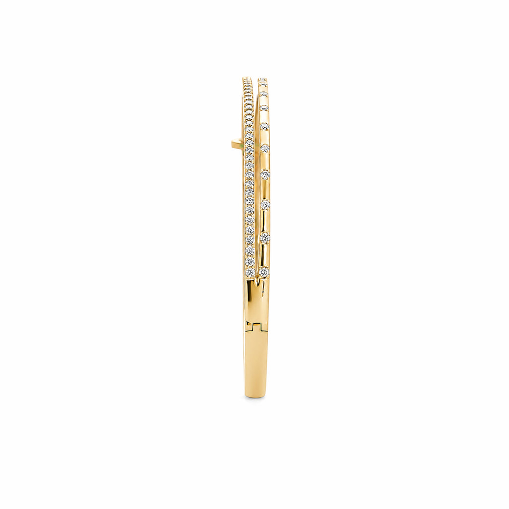 Double‑Row Lab Diamond 18K Yellow Gold Hinged Bangle