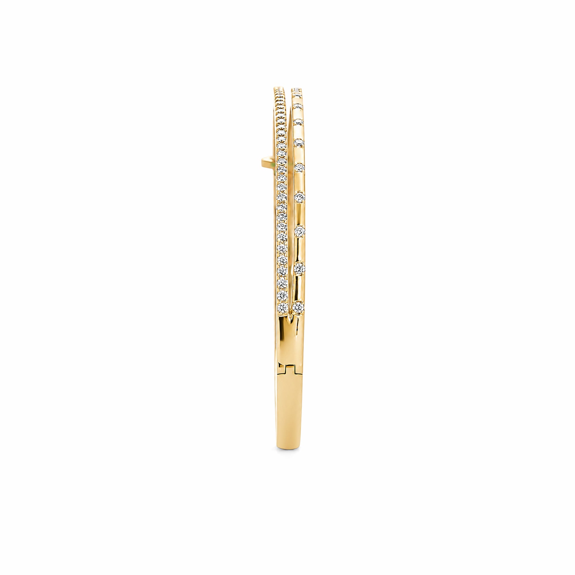 Double‑Row Lab Diamond 18K Yellow Gold Hinged Bangle