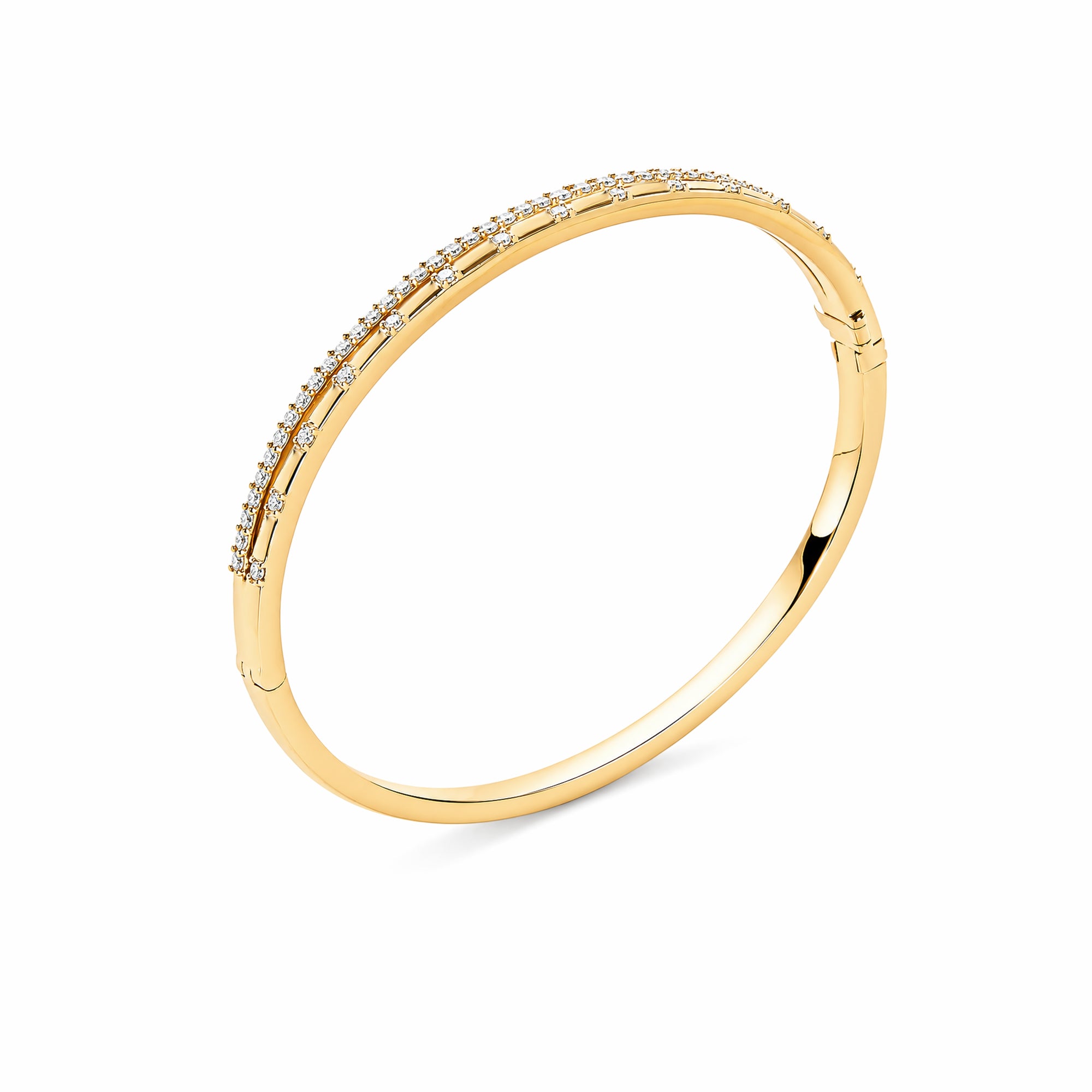 Double‑Row Lab Diamond 18K Yellow Gold Hinged Bangle