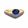 14K Yellow Gold Oval‑Cut Blue Sapphire Ring With Ombre Multi‑Tone Blue Pavé Setting
