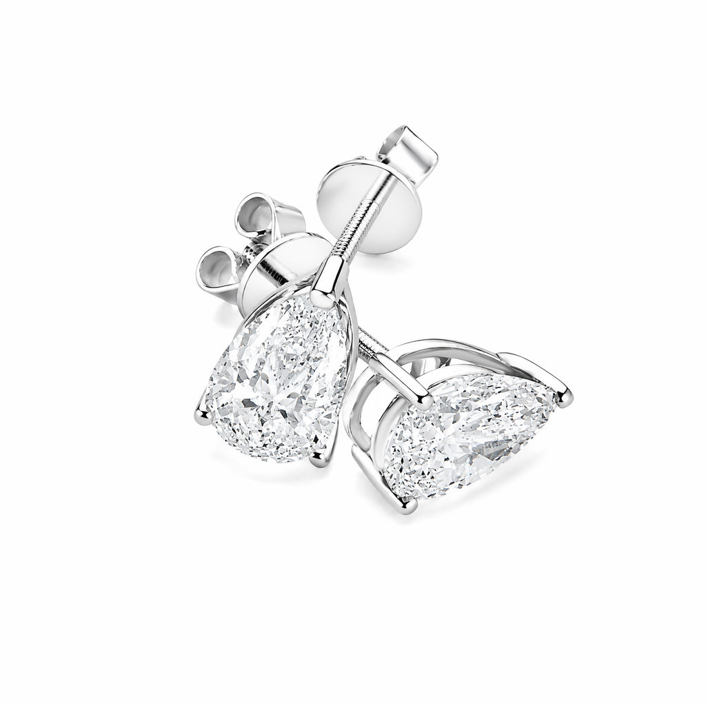14K White Gold Pear‑Shape Lab‑Grown Diamond Solitaire Stud Earrings With Screw Backs