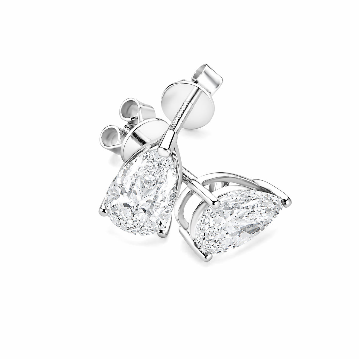 14K White Gold Pear‑Shape Lab‑Grown Diamond Solitaire Stud Earrings With Screw Backs
