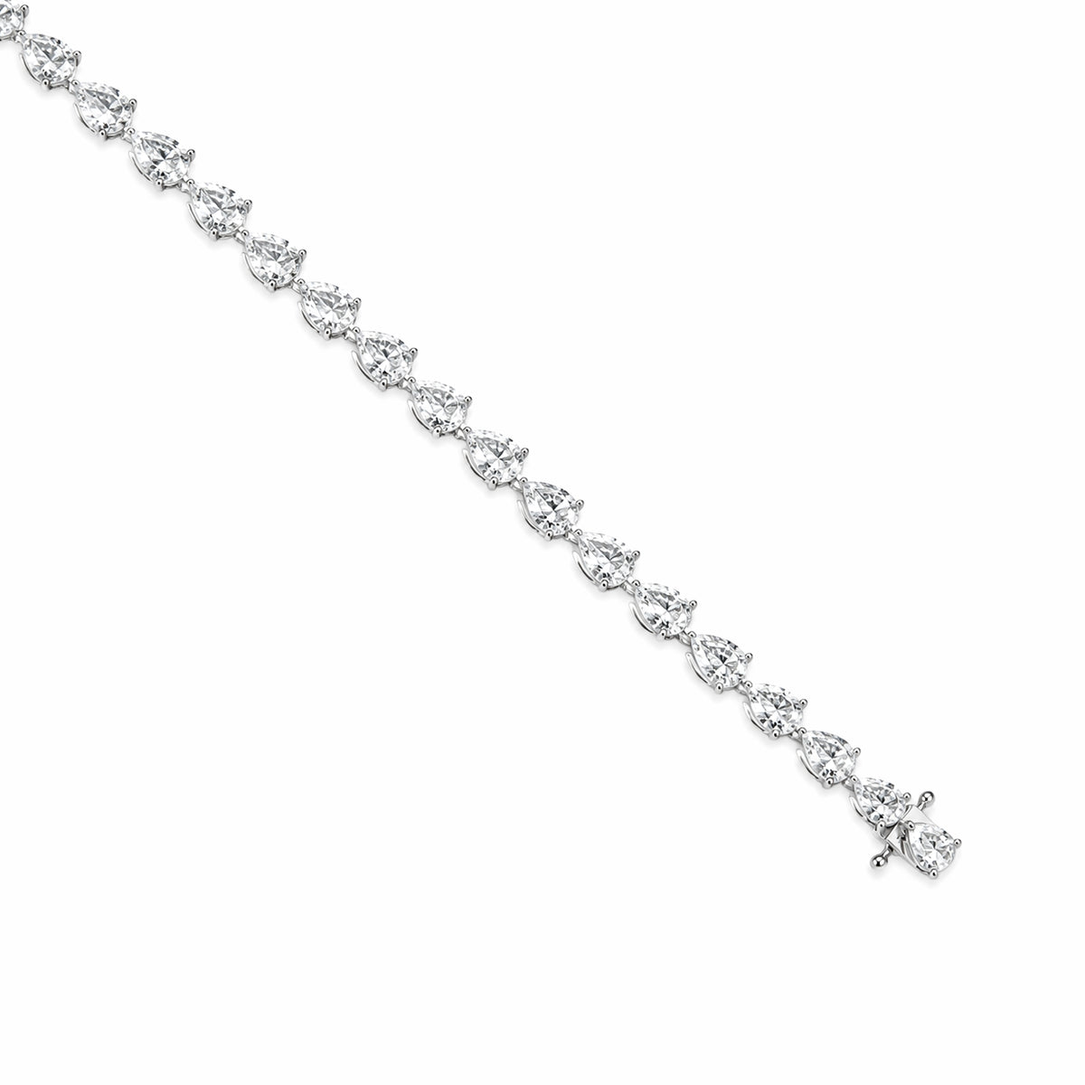 14K White Gold Full‑Pear‑Shape Lab‑Grown Diamond Tennis Bracelet With Secure Box Clasp