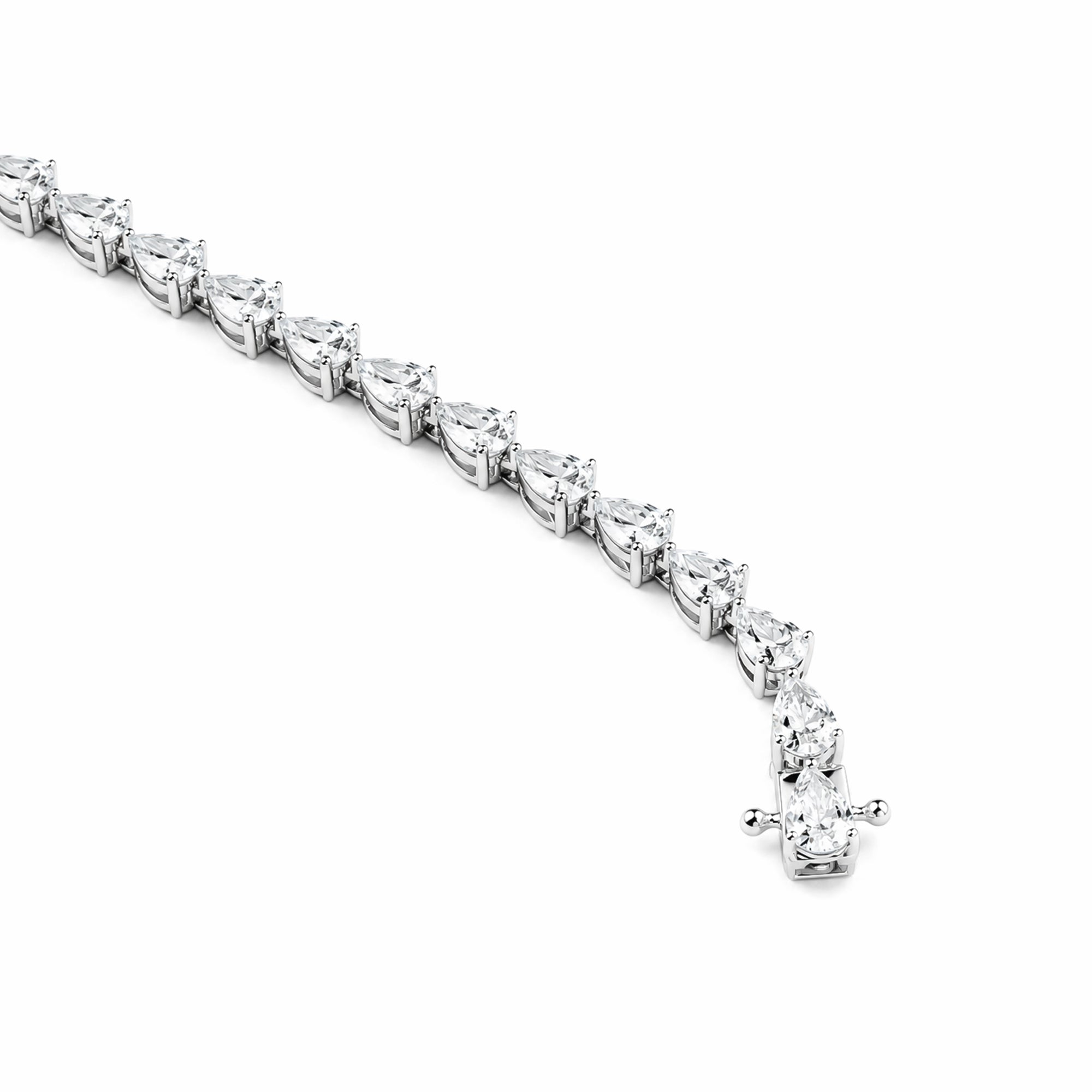 14K White Gold Full‑Pear‑Shape Lab‑Grown Diamond Tennis Bracelet With Secure Box Clasp