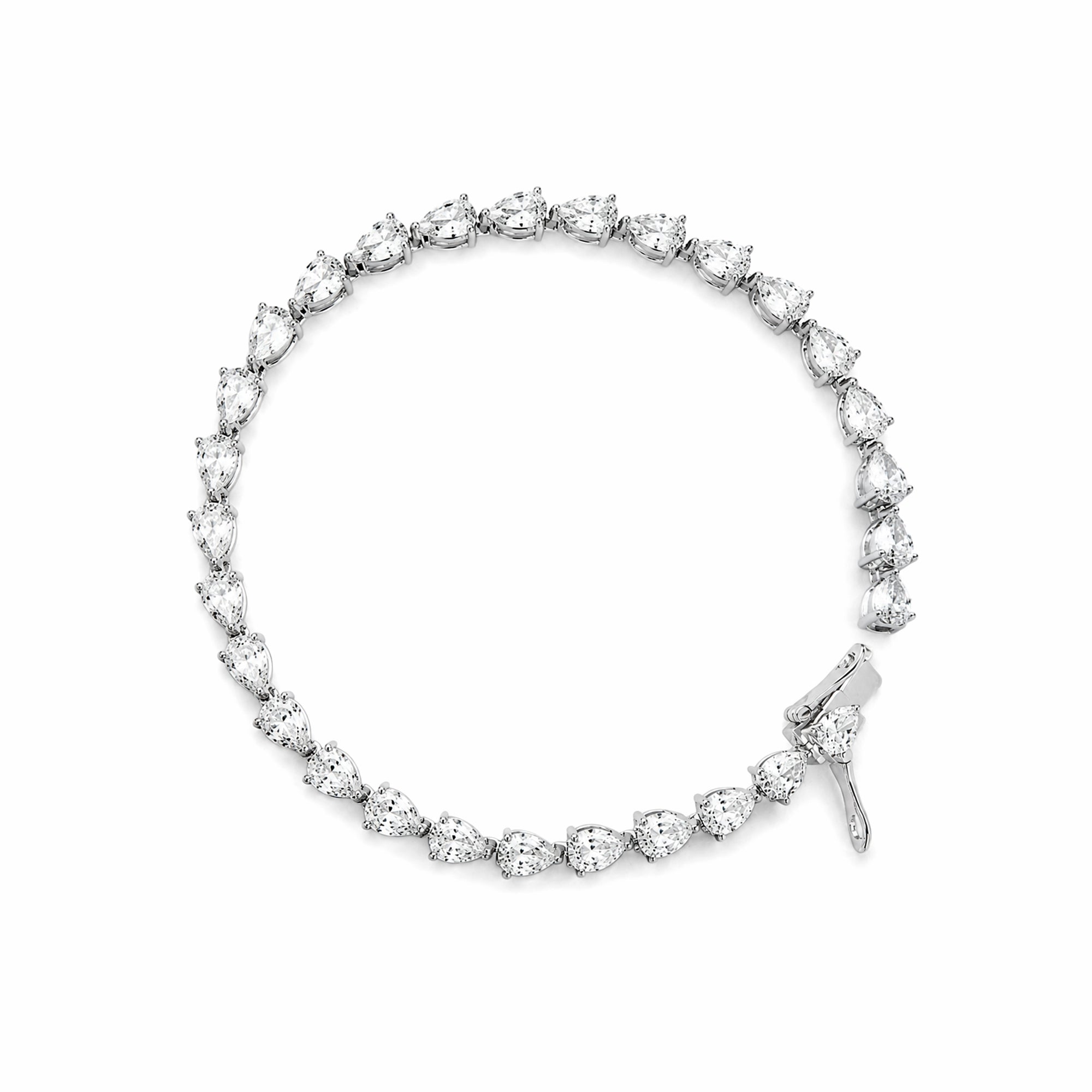 14K White Gold Full‑Pear‑Shape Lab‑Grown Diamond Tennis Bracelet With Secure Box Clasp