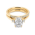 18K Yellow Gold Oval Three Stone Lab Grown Diamond Engagement Ring Matching Pave Wedding Band Bridal Ring Set