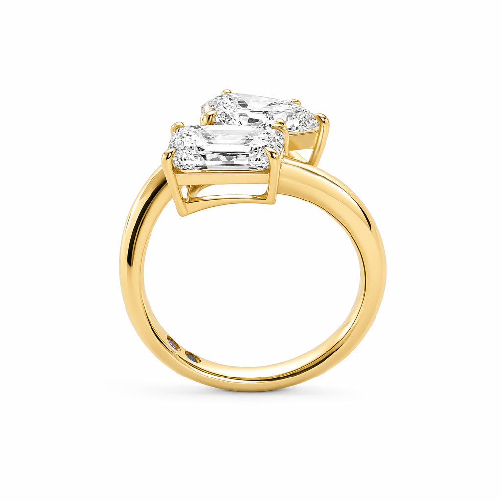 18K Yellow Gold Toi‑et‑Moi Pear & Emerald Cut Lab‑Grown Diamond Bypass Ring, Hidden Sapphire & Amethyst Accents