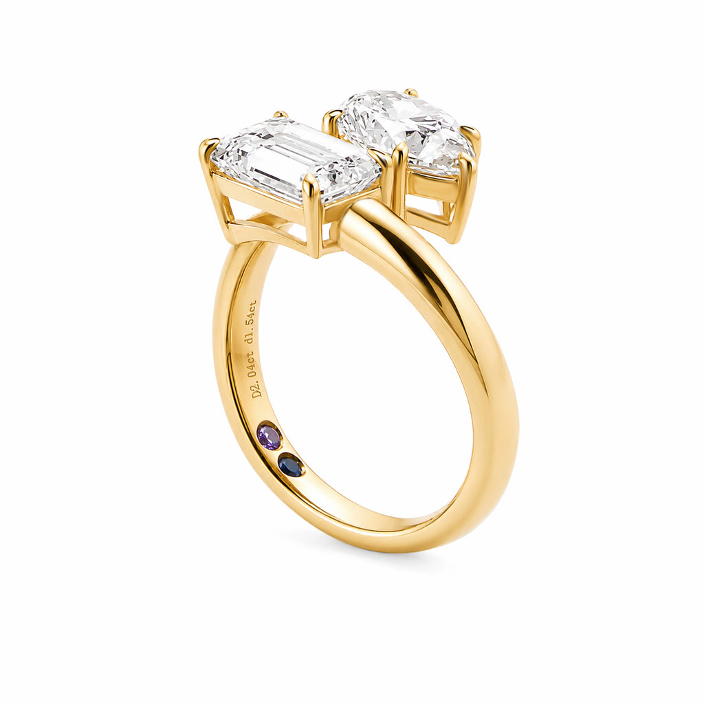 18K Yellow Gold Toi‑et‑Moi Pear & Emerald Cut Lab‑Grown Diamond Bypass Ring, Hidden Sapphire & Amethyst Accents