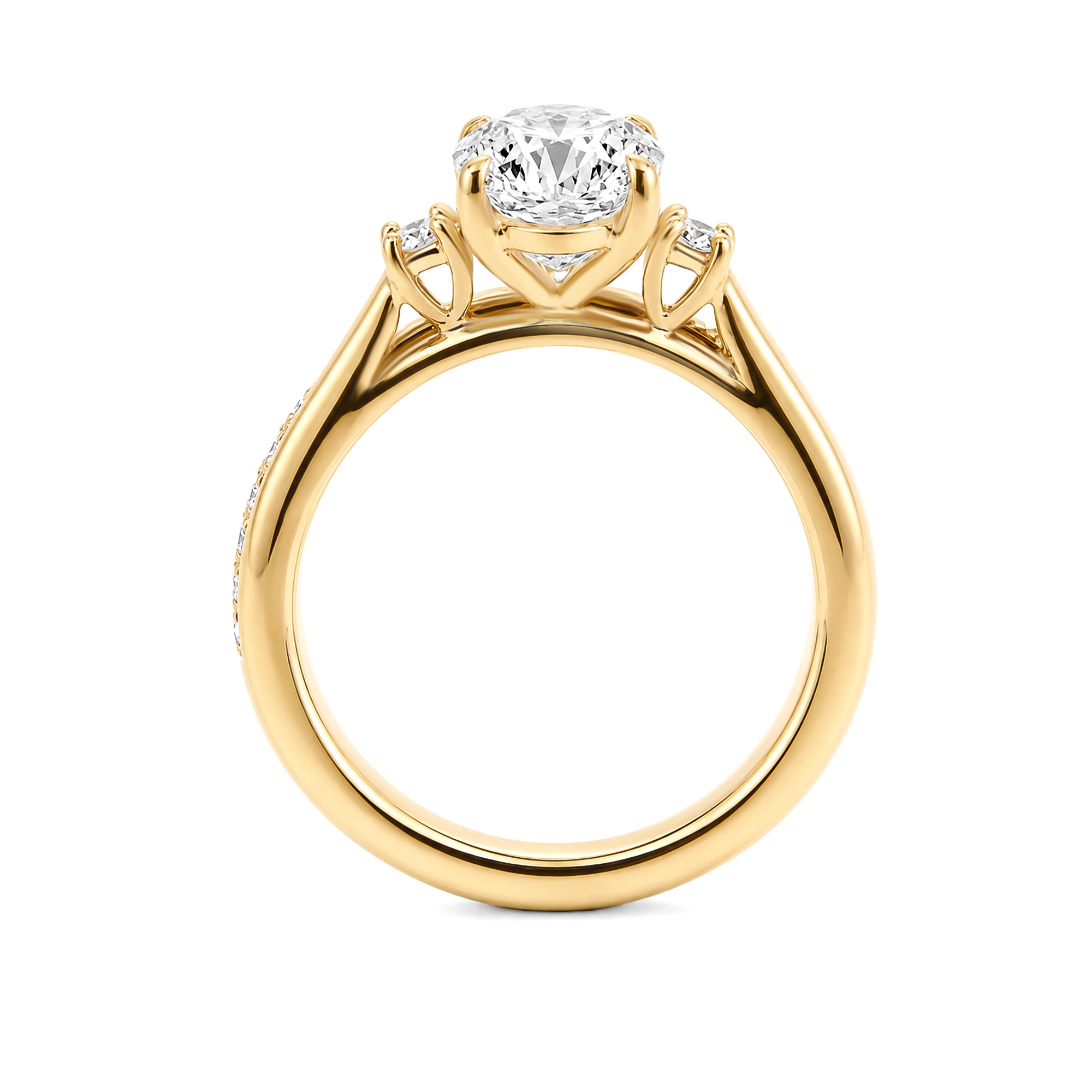 18K Yellow Gold Oval Three Stone Lab Grown Diamond Engagement Ring Matching Pave Wedding Band Bridal Ring Set