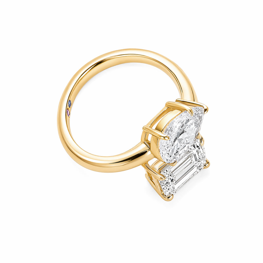 18K Yellow Gold Toi‑et‑Moi Pear & Emerald Cut Lab‑Grown Diamond Bypass Ring, Hidden Sapphire & Amethyst Accents