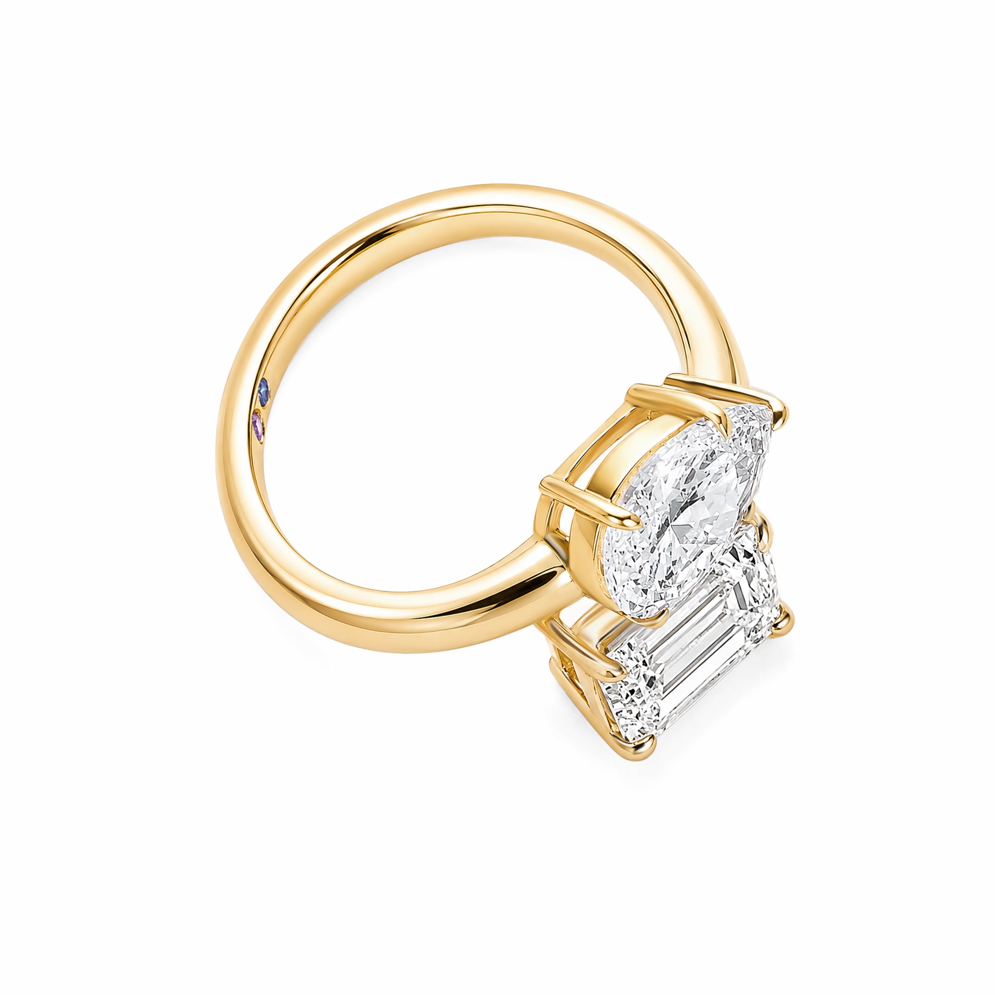 18K Yellow Gold Toi‑et‑Moi Pear & Emerald Cut Lab‑Grown Diamond Bypass Ring, Hidden Sapphire & Amethyst Accents