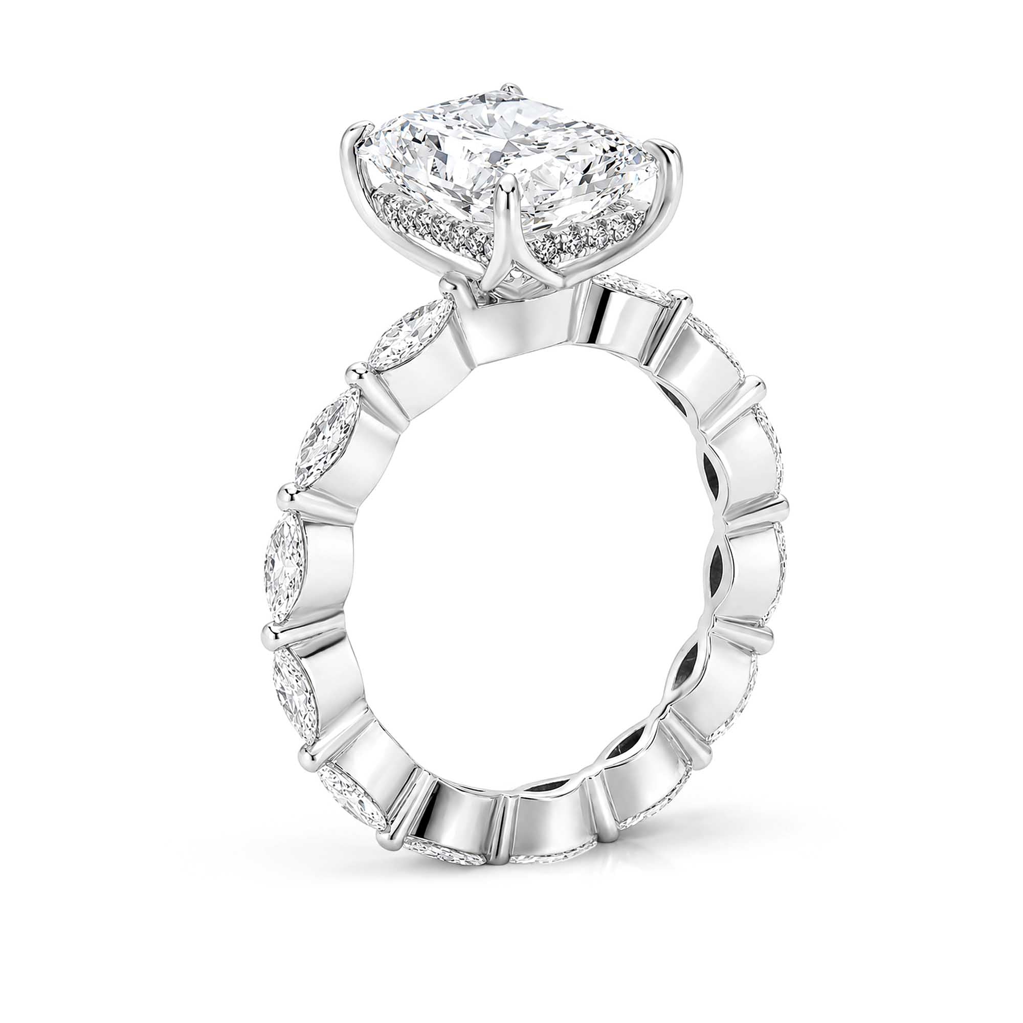 Radiant Cut Diamond Twist Band Engagement Ring | White Gold Marquise Accent 18k  Ring