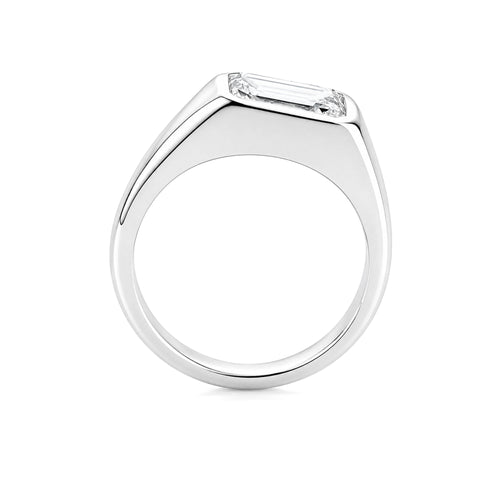 14K White Gold Emerald‑Cut Lab‑Grown Diamond Bezel Set Signet Style Ring