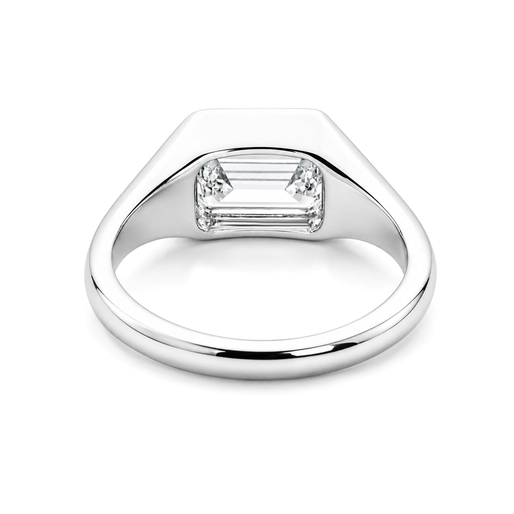 14K White Gold Emerald‑Cut Lab‑Grown Diamond Bezel Set Signet Style Ring