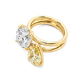 Two Stone Oval & Pear Yellow Lab Diamond 14K Yellow Gold Stacked Engagement Ring Set