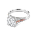 Two Tone White & Rose Gold Round Lab Diamond Split Shank Engagement Ring With Pink Accent Stones