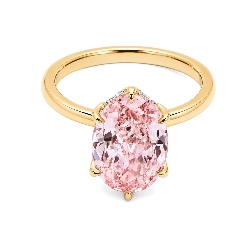 Oval Cut Fancy Pink Lab Grown Diamond Solitaire Ring 18K Yellow Gold Minimalist Pink Diamond Engagement Ring