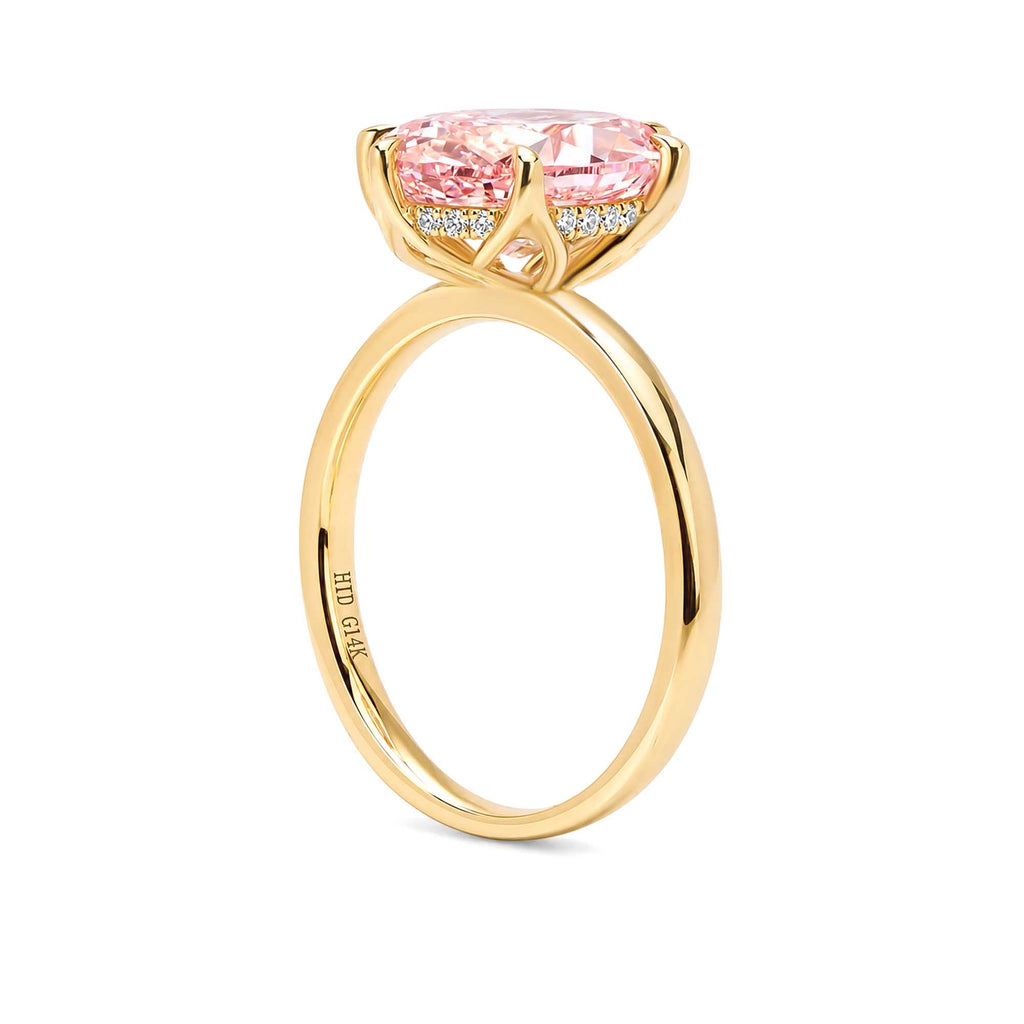 Oval Cut Fancy Pink Lab Grown Diamond Solitaire Ring 18K Yellow Gold Minimalist Pink Diamond Engagement Ring