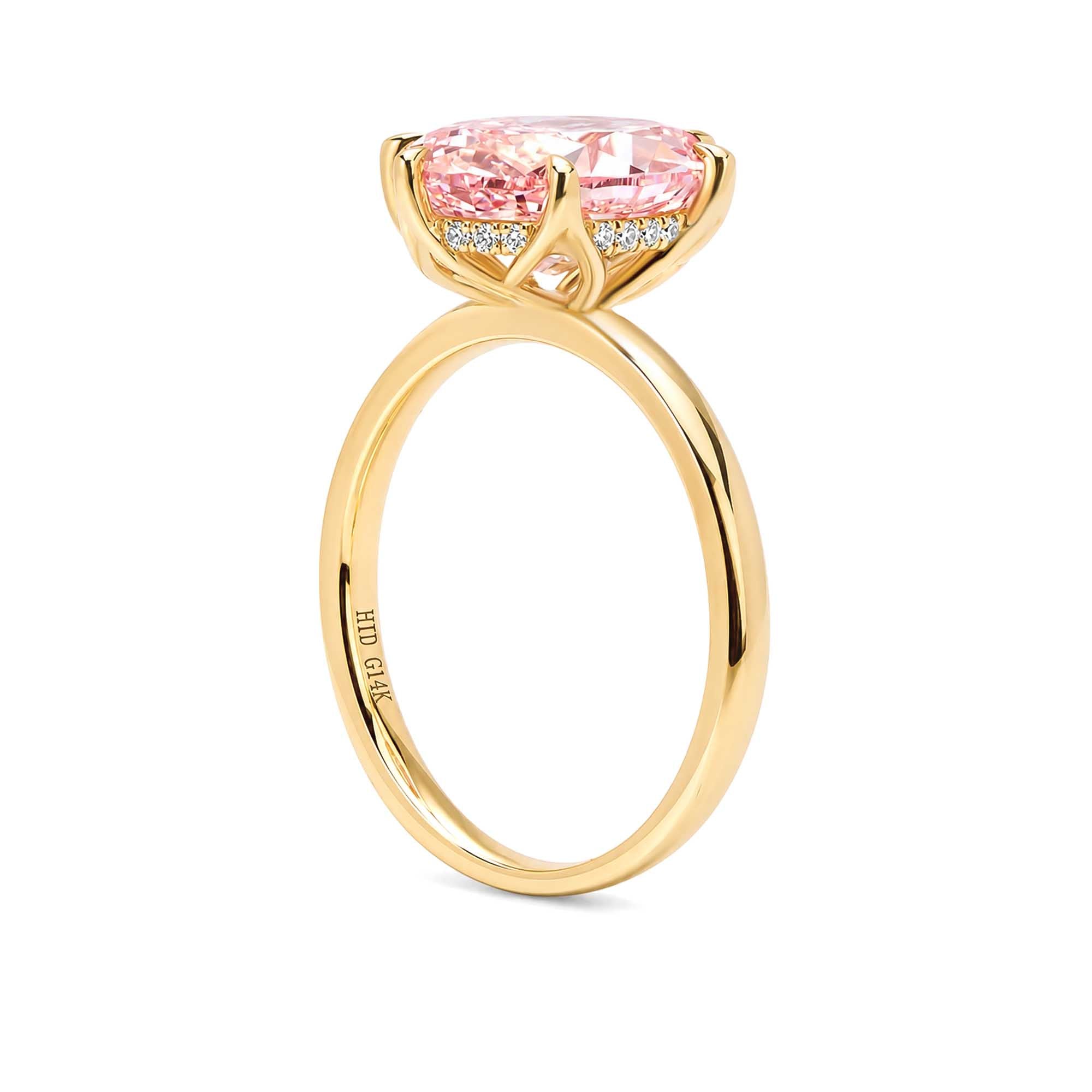 Oval Cut Fancy Pink Lab Grown Diamond Solitaire Ring 18K Yellow Gold Minimalist Pink Diamond Engagement Ring