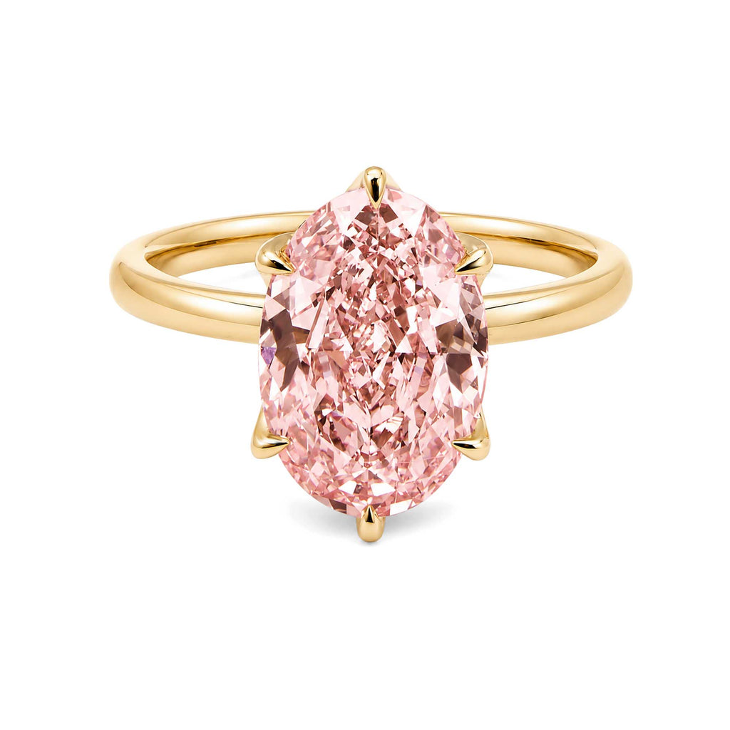 Oval Cut Fancy Pink Lab Grown Diamond Solitaire Ring 18K Yellow Gold Minimalist Pink Diamond Engagement Ring