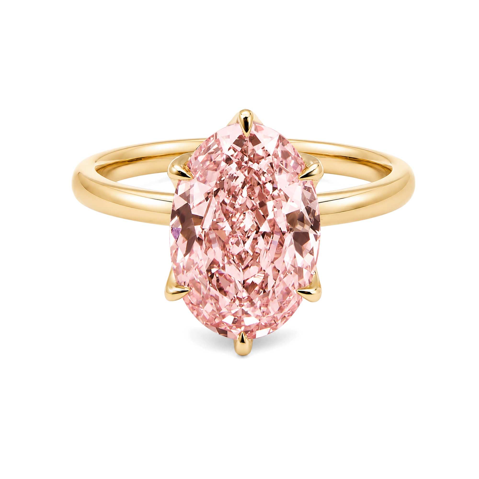 Oval Cut Fancy Pink Lab Grown Diamond Solitaire Ring 18K Yellow Gold Minimalist Pink Diamond Engagement Ring