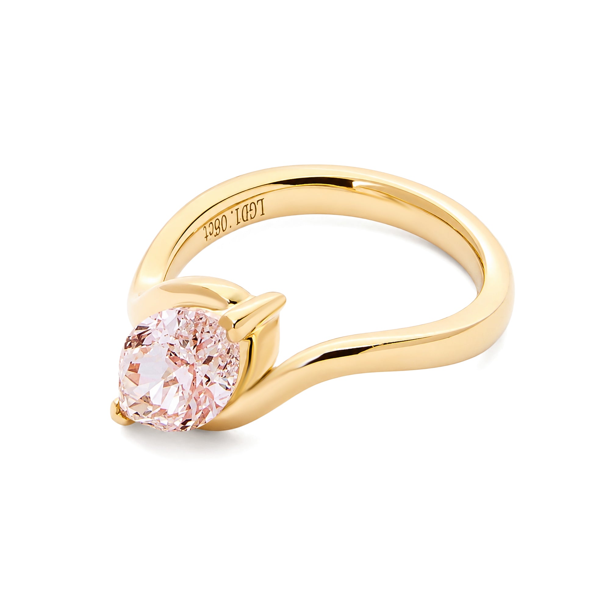 14K Yellow Gold Twist Band Marquise Pink Lab Diamond Solitaire Ring