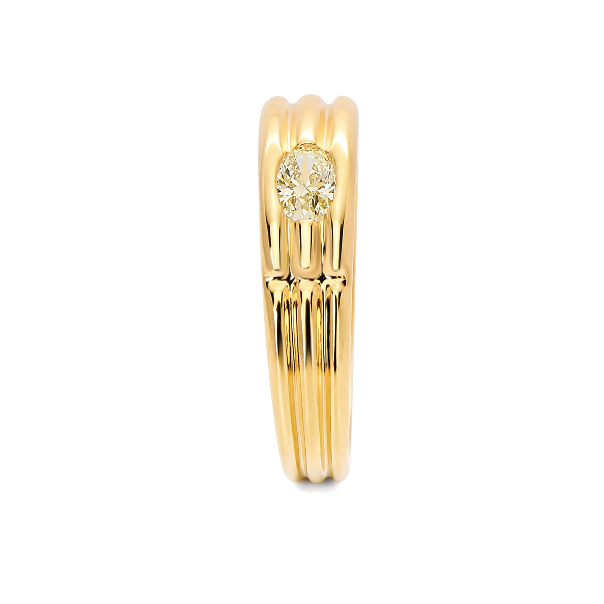 8K Yellow Gold Bezel Set Oval Yellow Lab Diamond Wedding Band