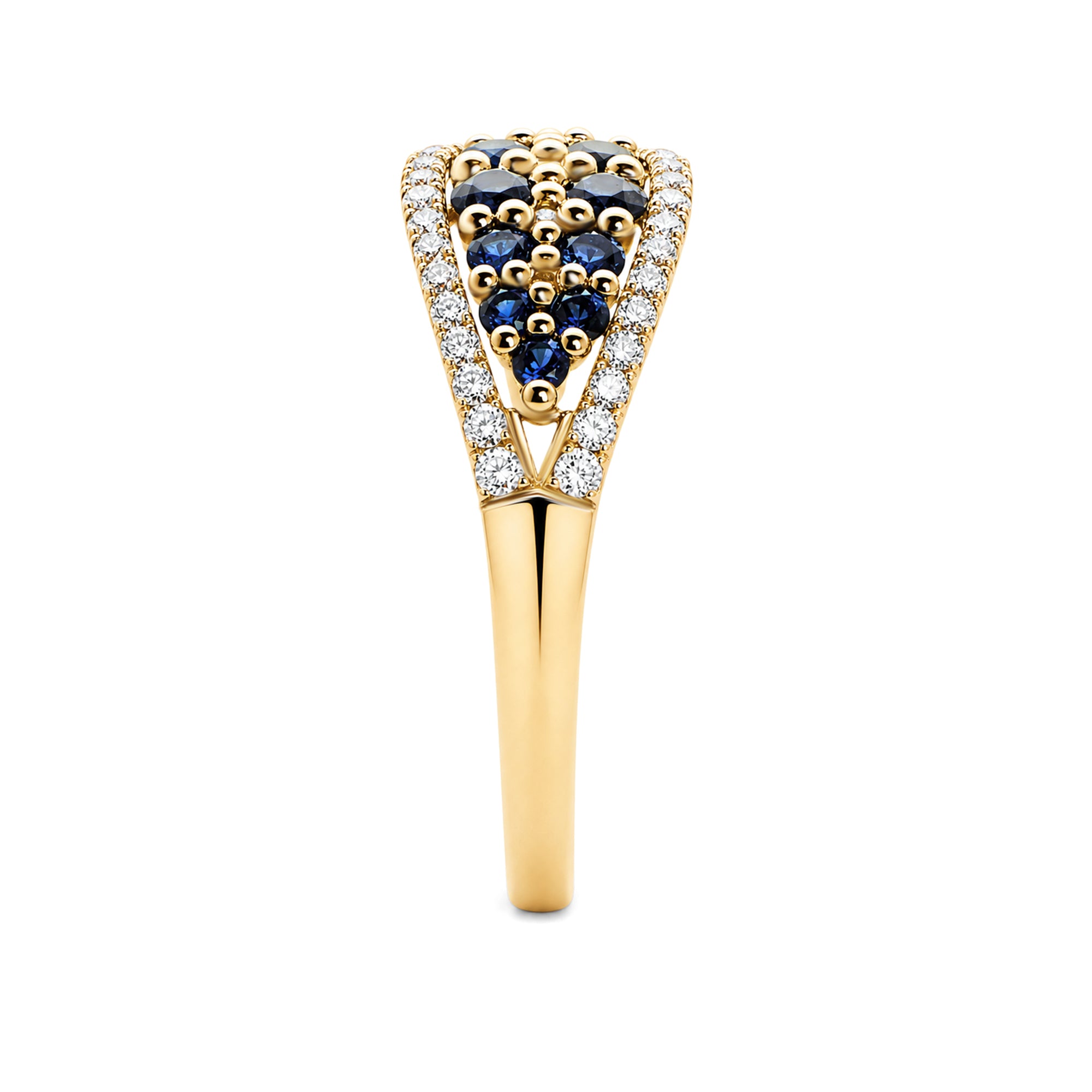 Pavé Sapphire & Lab Grown Diamond Curved Wide Band Ring, Solid 14K Yellow Gold