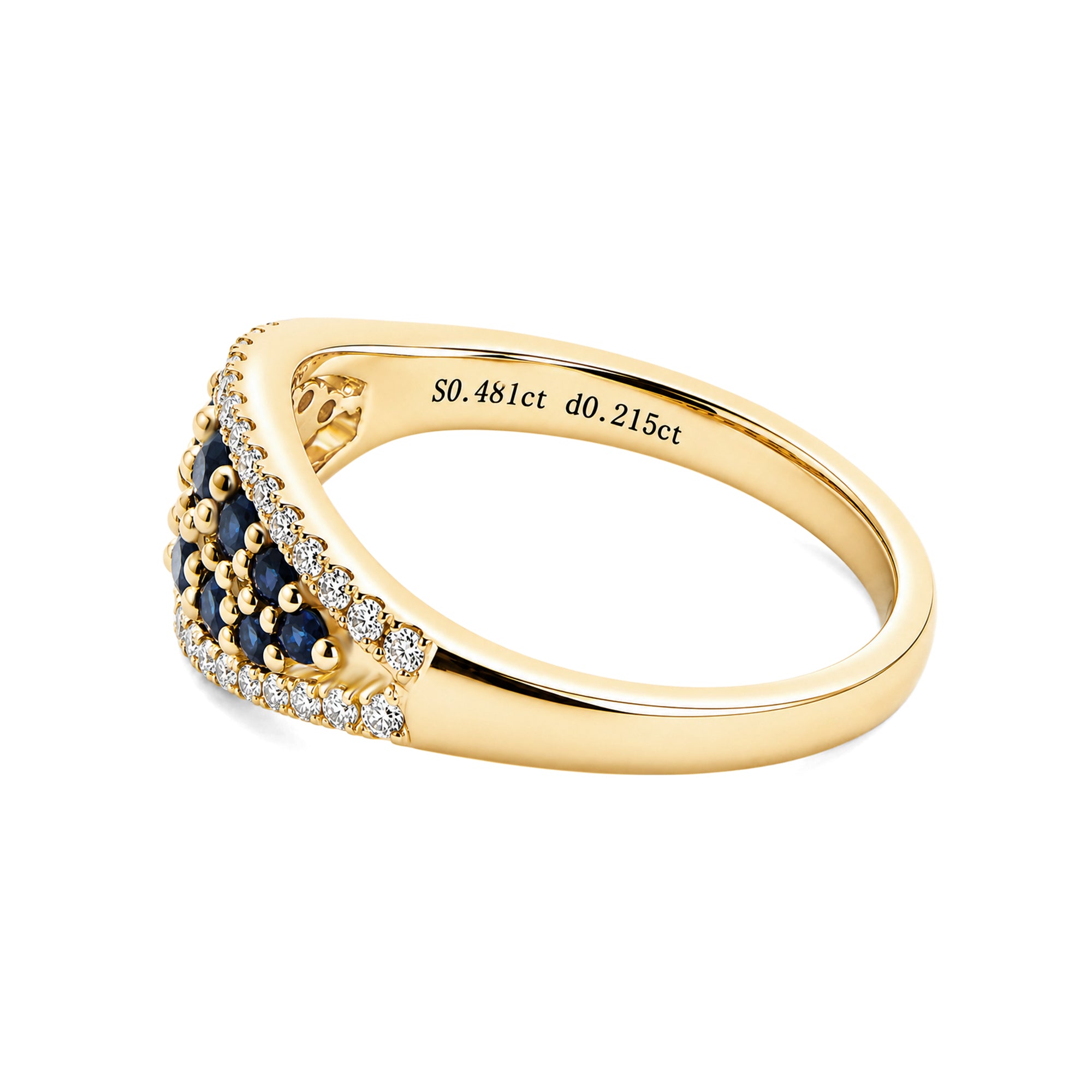 Pavé Sapphire & Lab Grown Diamond Curved Wide Band Ring, Solid 14K Yellow Gold