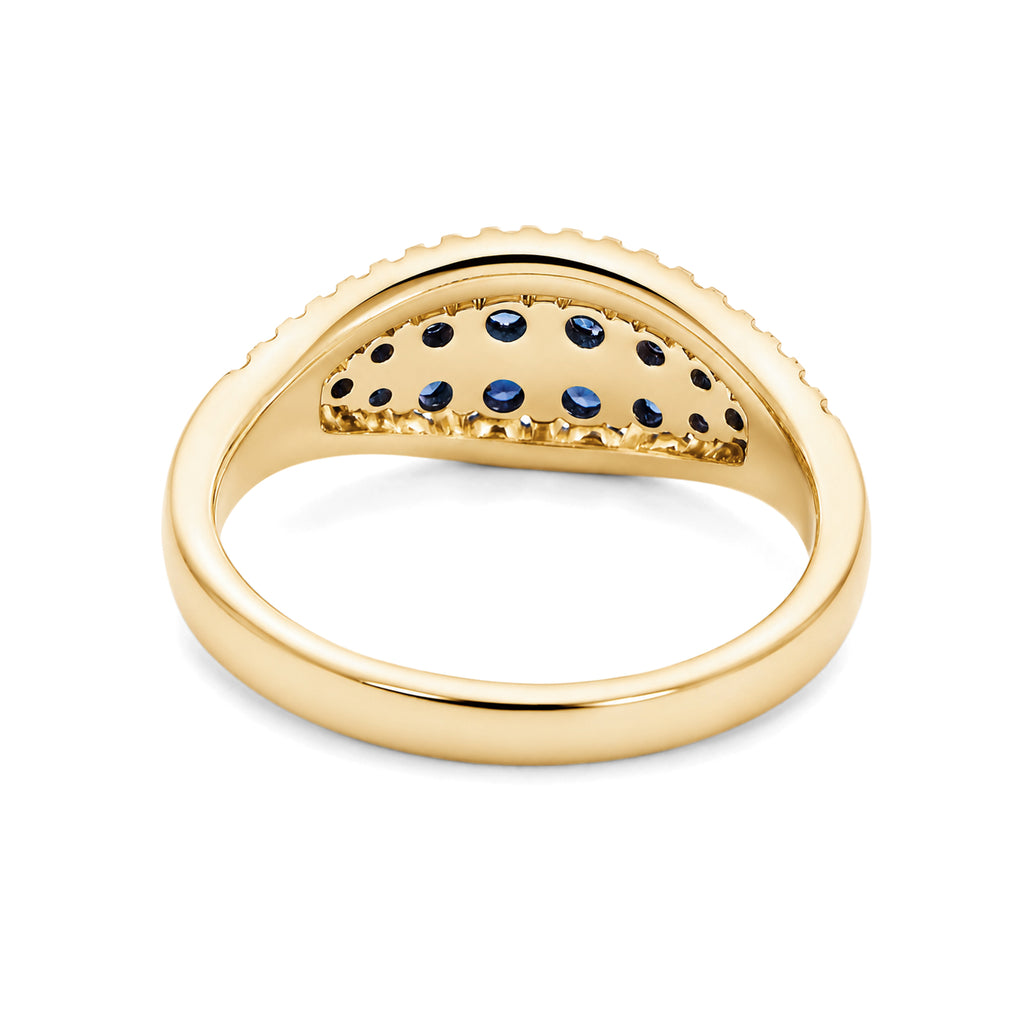 Pavé Sapphire & Lab Grown Diamond Curved Wide Band Ring, Solid 14K Yellow Gold