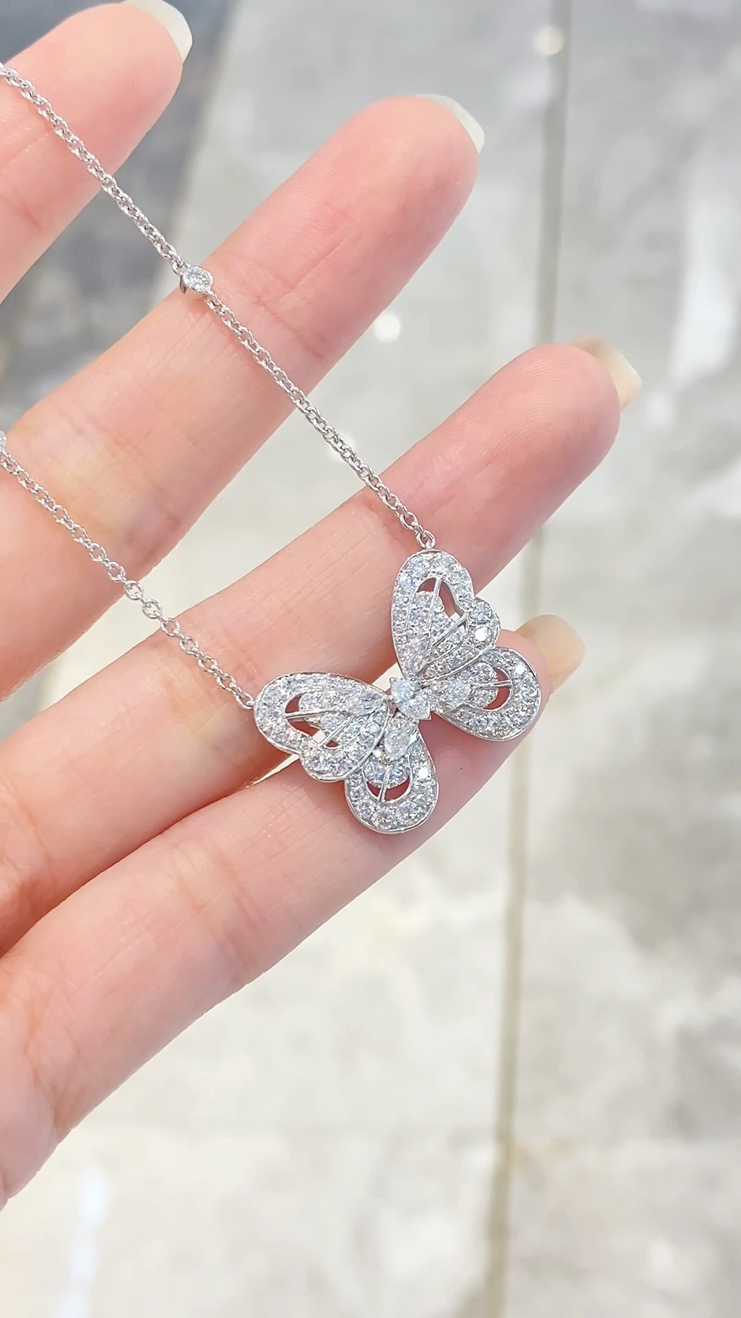 Openwork Butterfly Diamond Pave Pendant Necklace | 10K/14K/18K Gold & Platinum | Fashion Daily Wear Jewelry for Wedding, Party & Gift