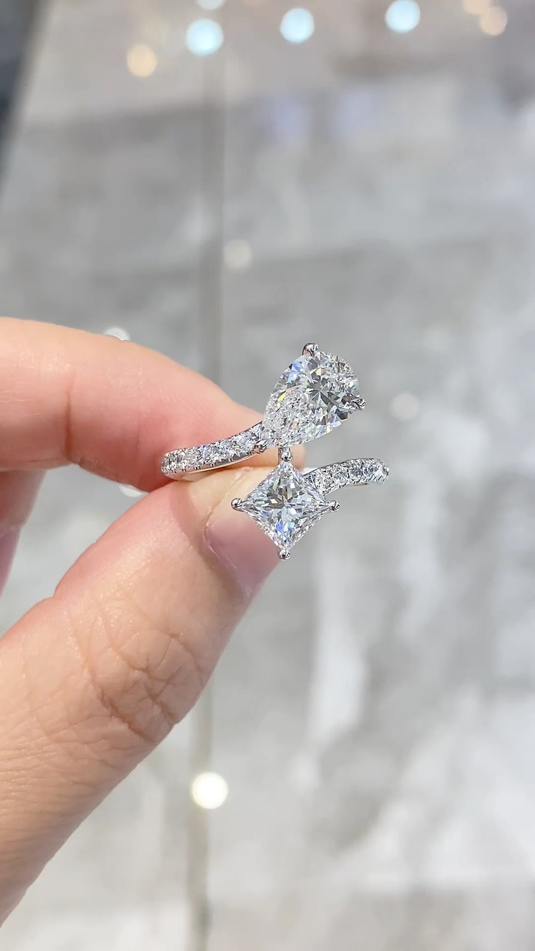Pear Cut & Princess Cut Diamond Pave Shank Ring | 10K/14K/18K Gold & Platinum | Fashion Daily Wear Jewelry for Stacking, Wedding & Gift