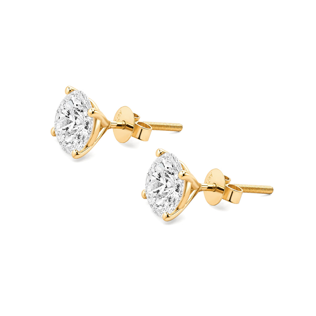 18K Yellow Gold Oval Lab Diamond 4-Prong Screw Back Stud Earrings Pair