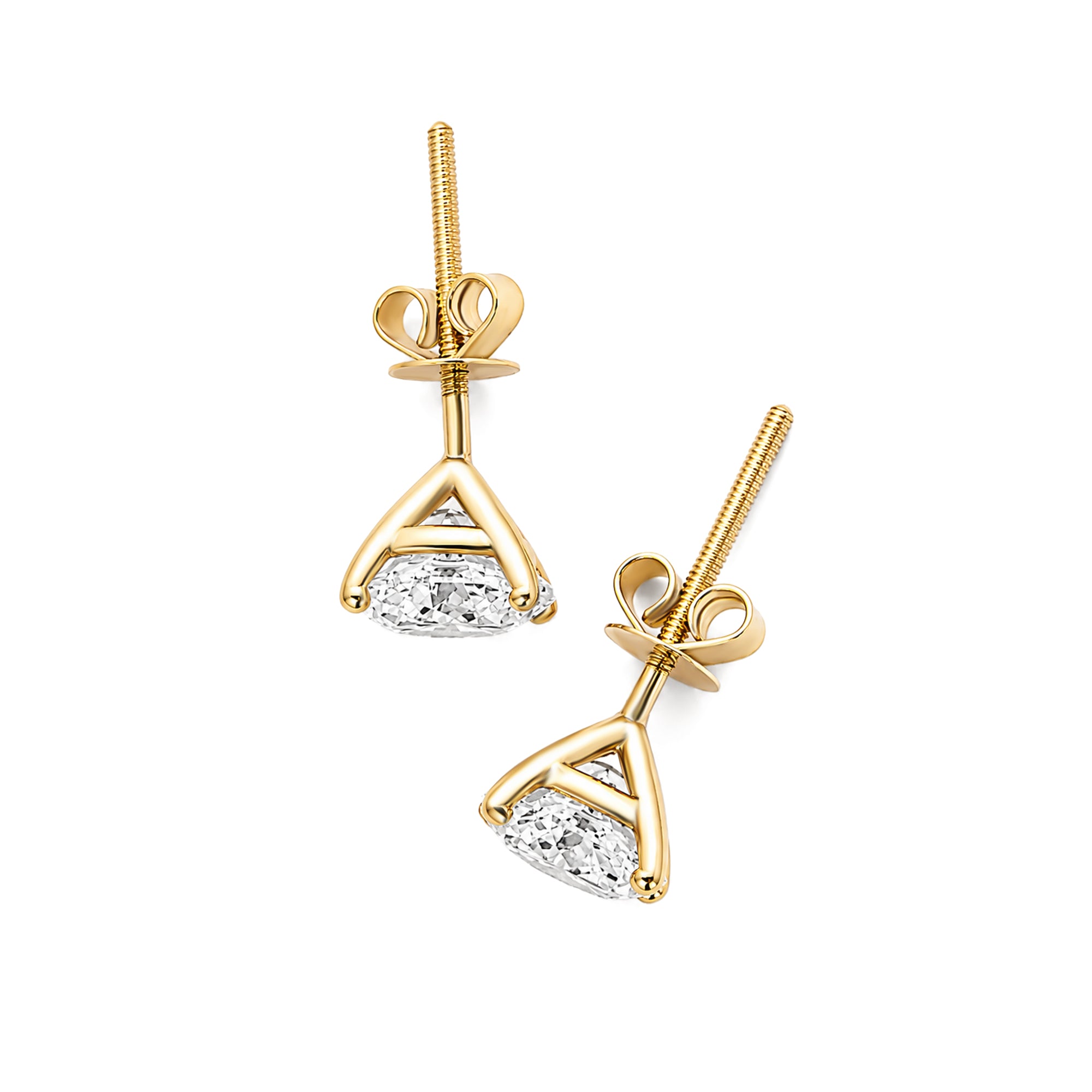 18K Yellow Gold Oval Lab Diamond 4-Prong Screw Back Stud Earrings Pair