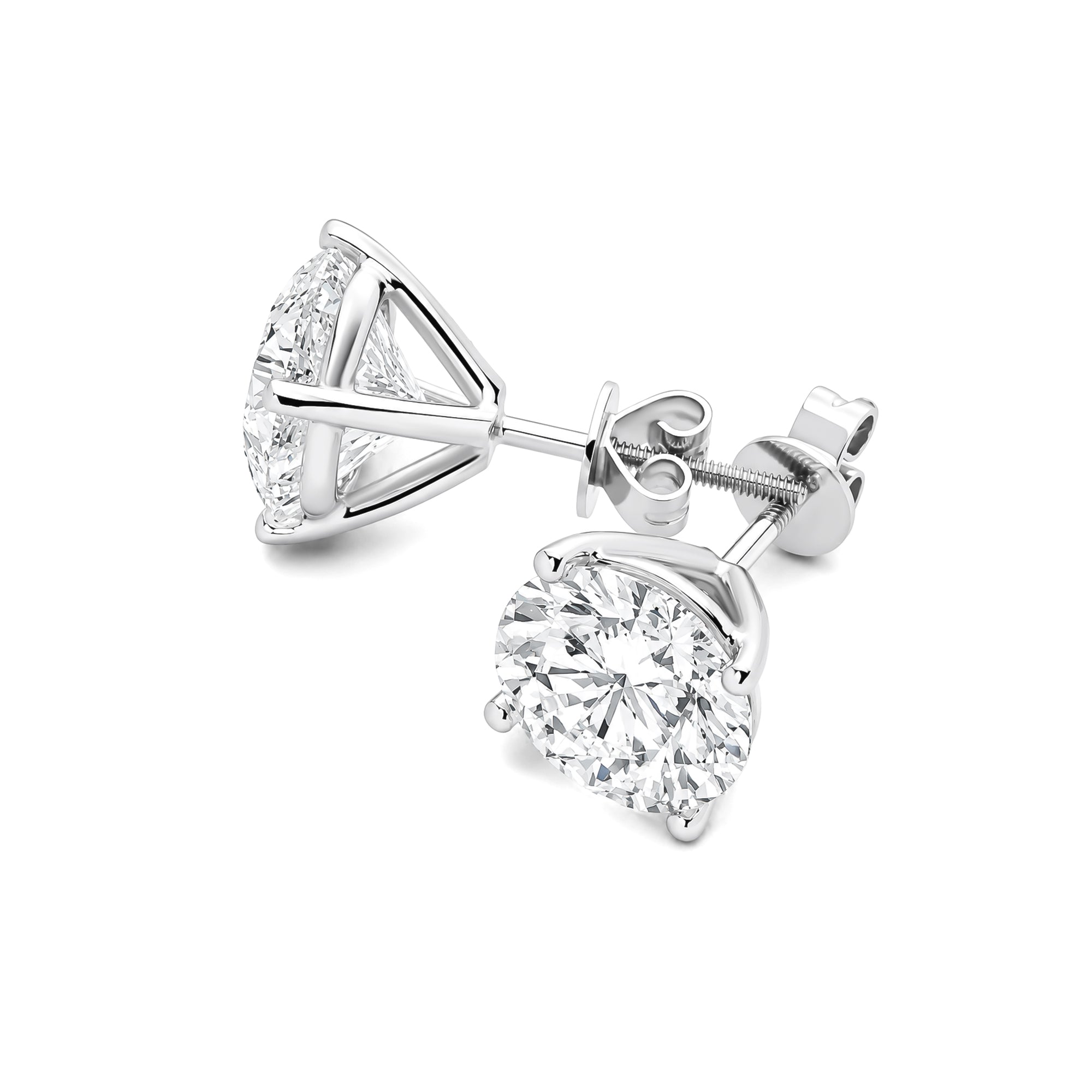 18K  Gold Four Prong 6ct round Cut Lab Grown Diamond Stud Earrings Secure Screw Back