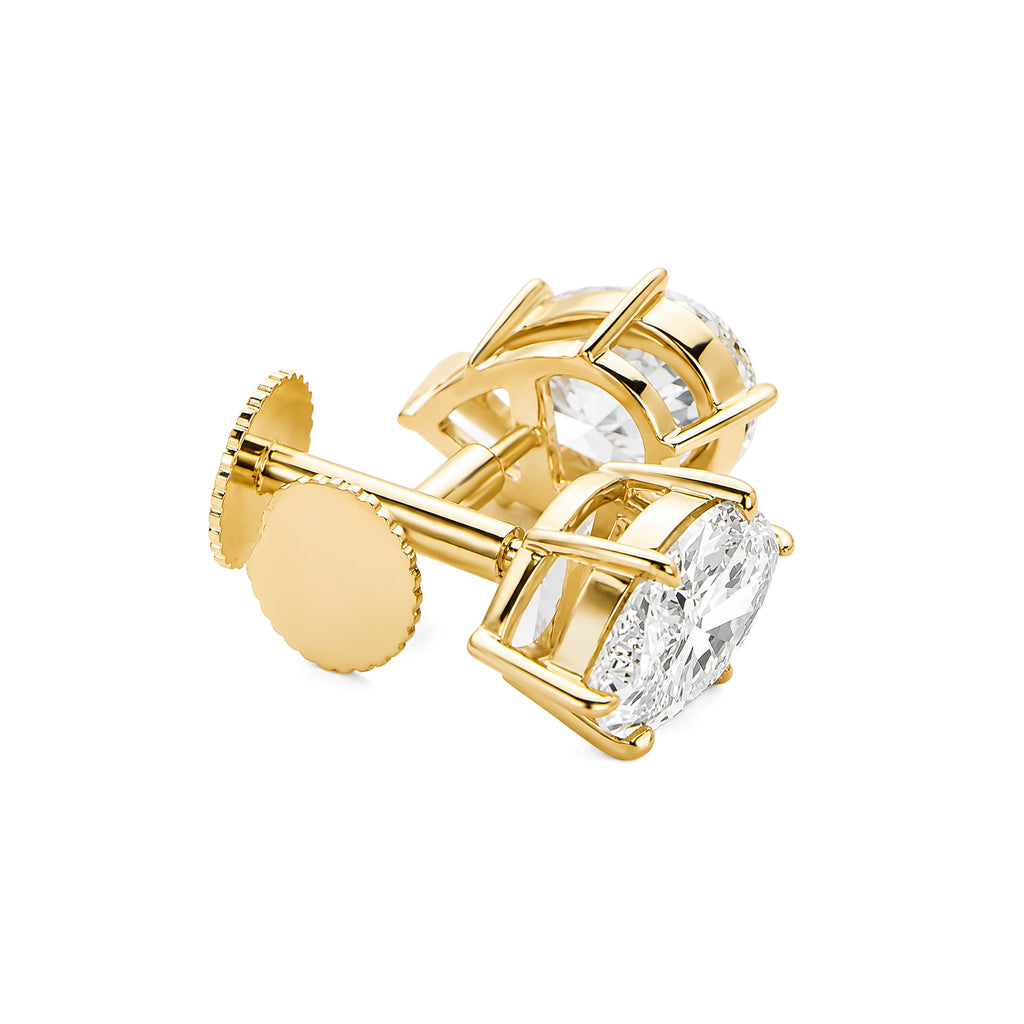 Pear Shaped Lab Grown Diamond 4 Prong Stud Earrings, 18K Yellow Gold Screw Back Earrings