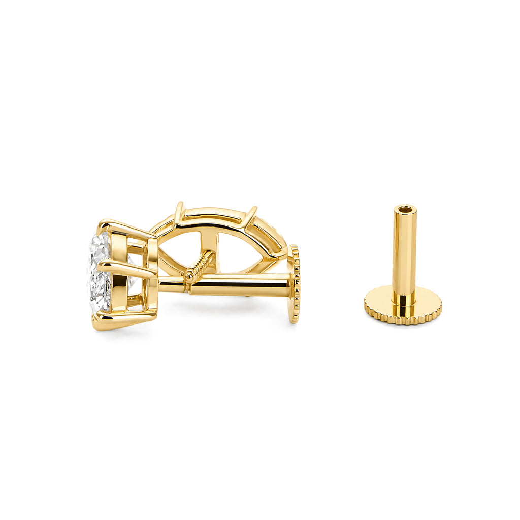 Pear Shaped Lab Grown Diamond 4 Prong Stud Earrings, 18K Yellow Gold Screw Back Earrings