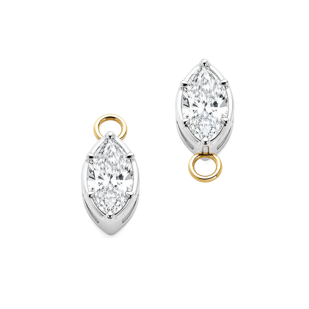Marquise Cut Lab Grown Diamond 8-Prong Earring Charms, White Gold Setting with Yellow Gold Jump Ring