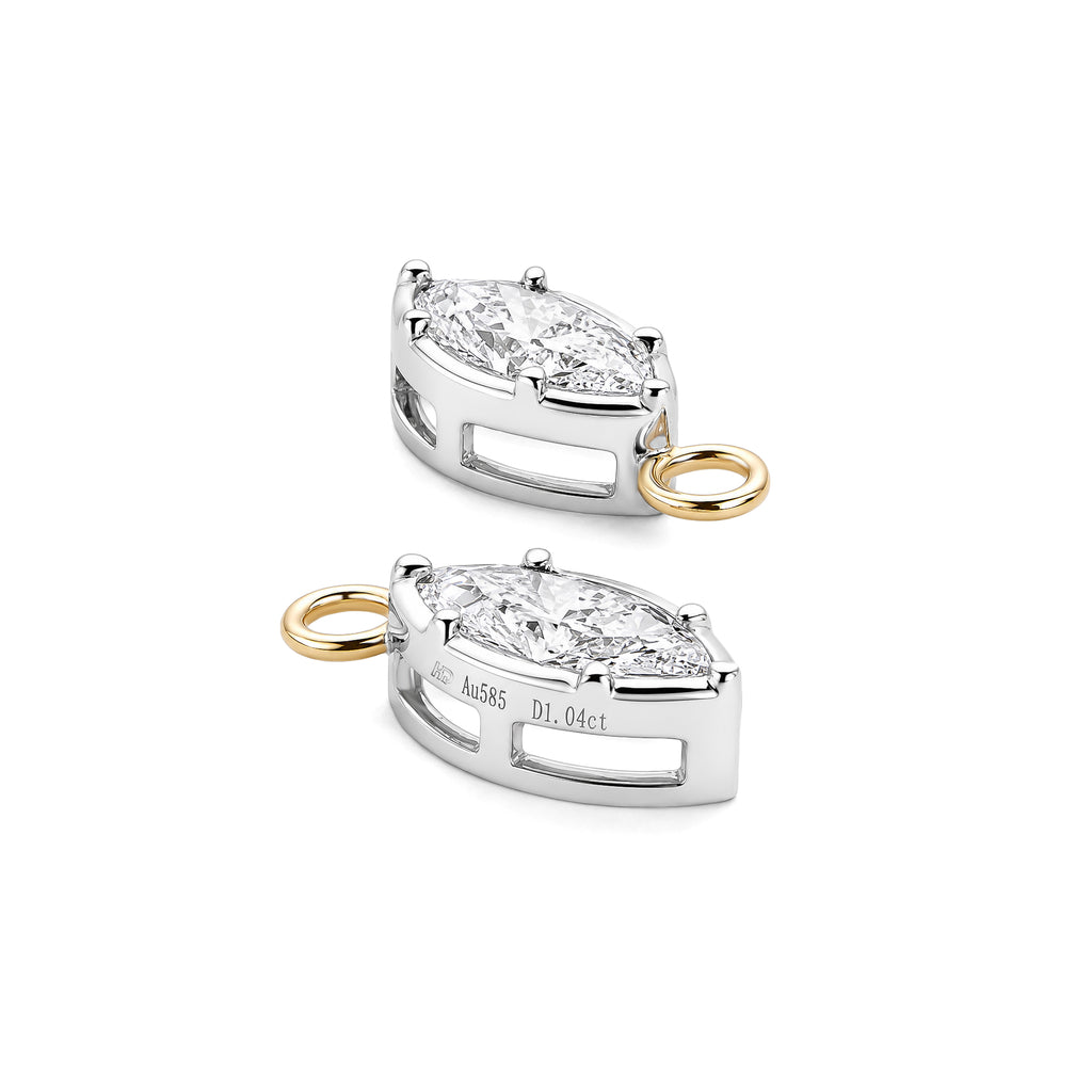 Marquise Cut Lab Grown Diamond 8-Prong Earring Charms, White Gold Setting with Yellow Gold Jump Ring
