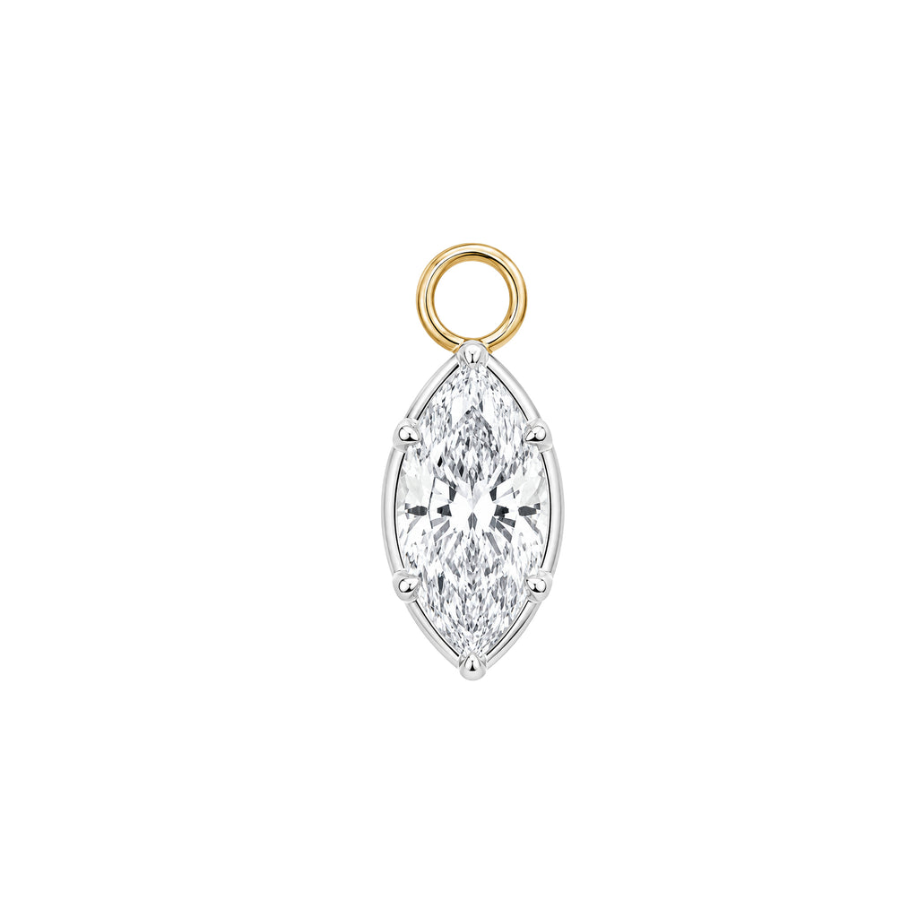 Marquise Cut Lab Grown Diamond 8-Prong Earring Charms, White Gold Setting with Yellow Gold Jump Ring